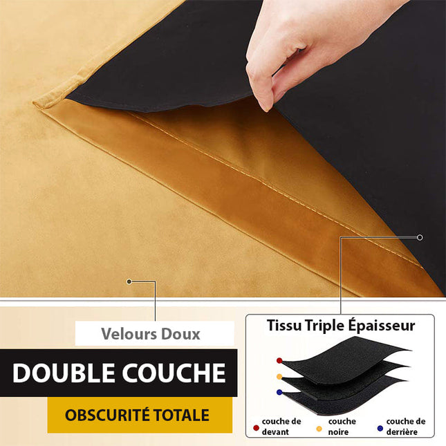 Mørklægningsgardin i sennepsgul fløjl med øjer