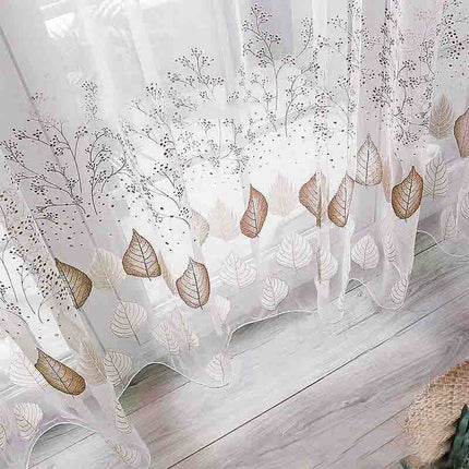 Gennemsigtigt gardin med kaffefarvede blade