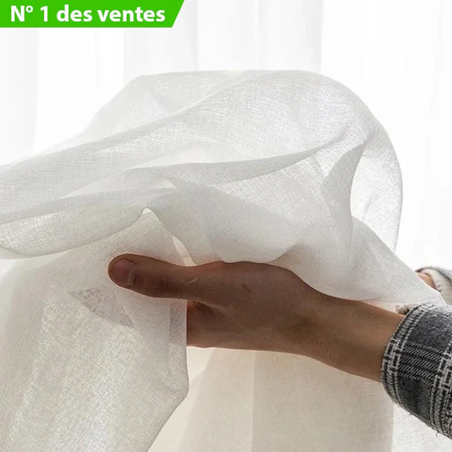 Gennemsigtigt gardin med naturligt hørlook