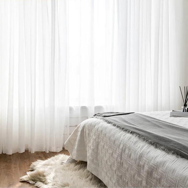 Gennemsigtigt gardin med naturligt hørlook