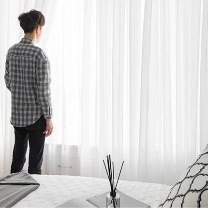 Gennemsigtigt gardin med naturligt hørlook