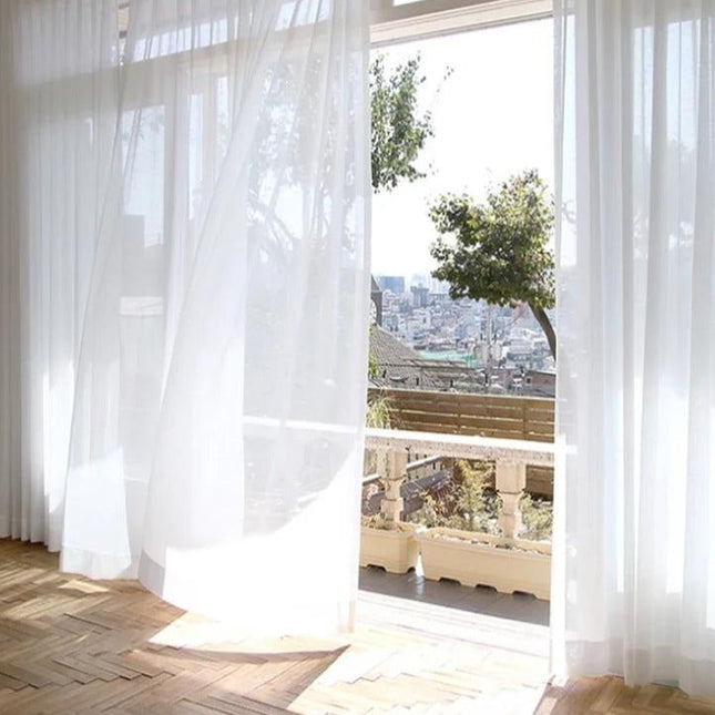 Gennemsigtigt gardin med naturligt hørlook