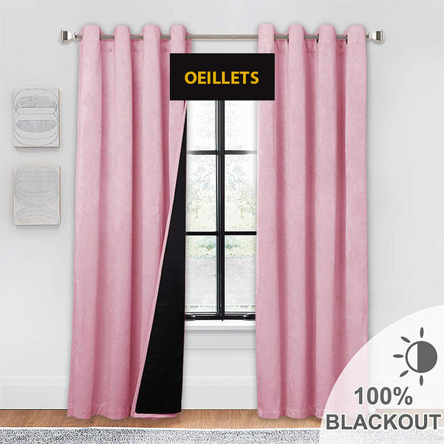 Lyserødt mørklægningsgardin i blødt velour