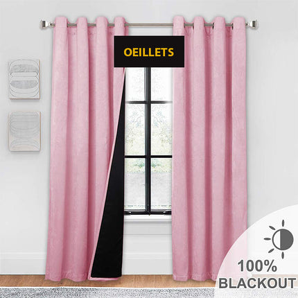 Mørklægningsgardin i pudderrosa fløjl med øjer