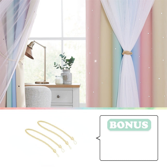 Regnbue gardin med stjerner til pigeværelse