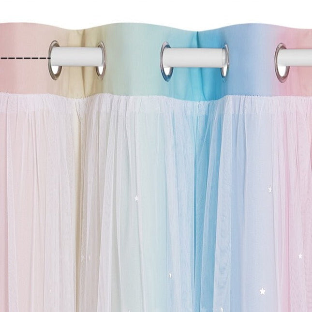 Regnbue gardin med stjerner til pigeværelse