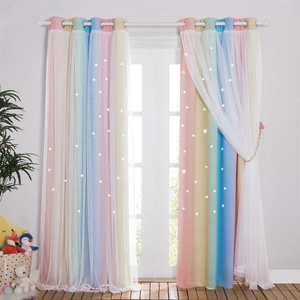 Regnbue gardin med stjerner til pigeværelse
