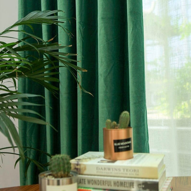 Grangrønt mørklægningsgardin i velour look