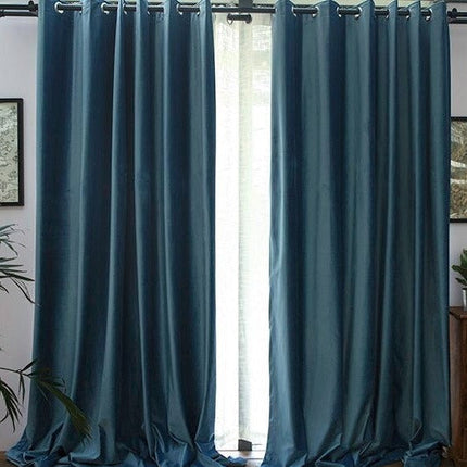 Blåt mørklægningsgardin i satin look