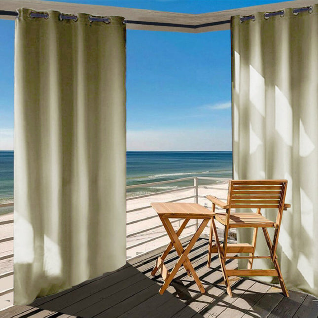 Vandtæt cremefarvet udendørsgardin med ringe