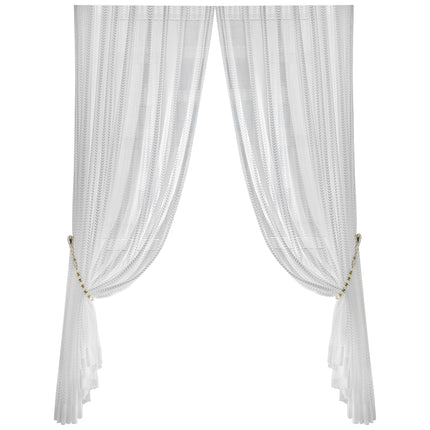 Hvidt gardin med sildebensmønster