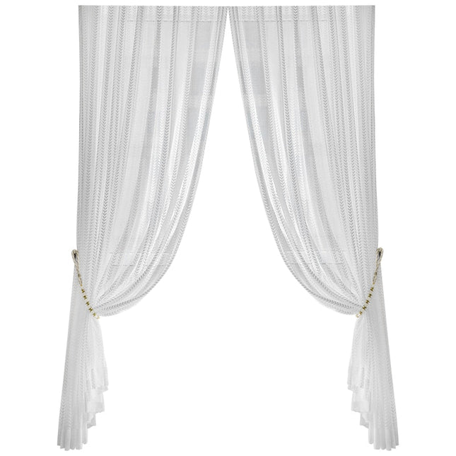 Hvidt gardin med sildebensmønster