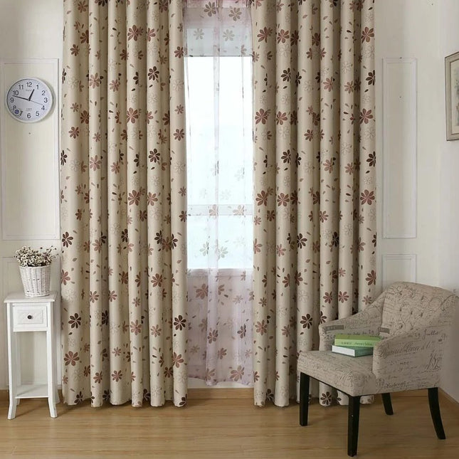 Mørklægningsgardin med simpelt blomstermønster