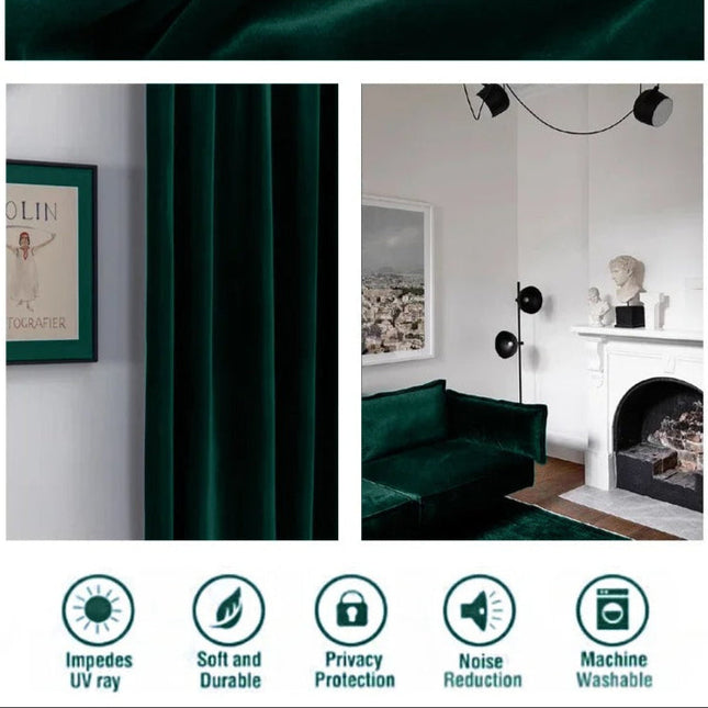 Smaragdgrønt mørklægningsgardin i luksus velour