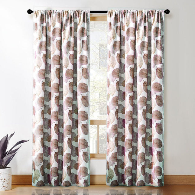 Brunt mørklægningsgardin med elegant bladmotiv