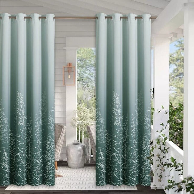 Grønt udendørs gardin med naturmønster