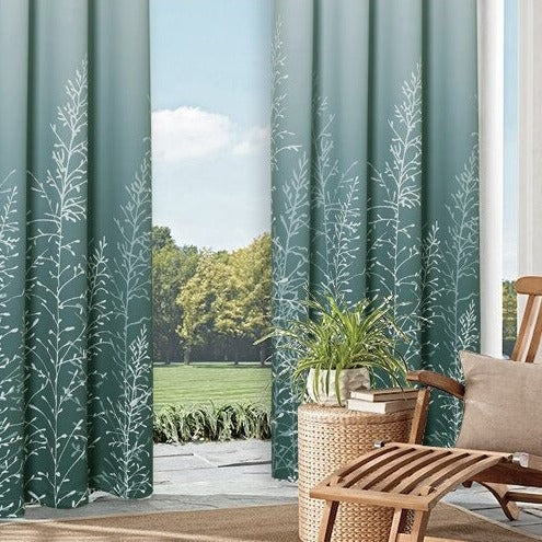 Grønt udendørs gardin med naturmønster