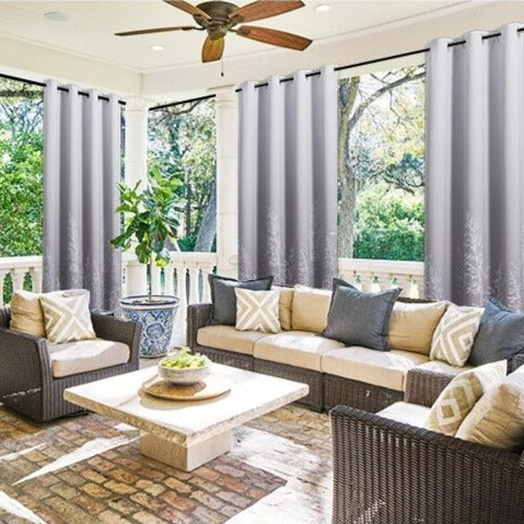 Gråt udendørs gardin til terrassen