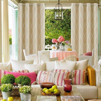 Lyst udendørs gardin med bølgemønster