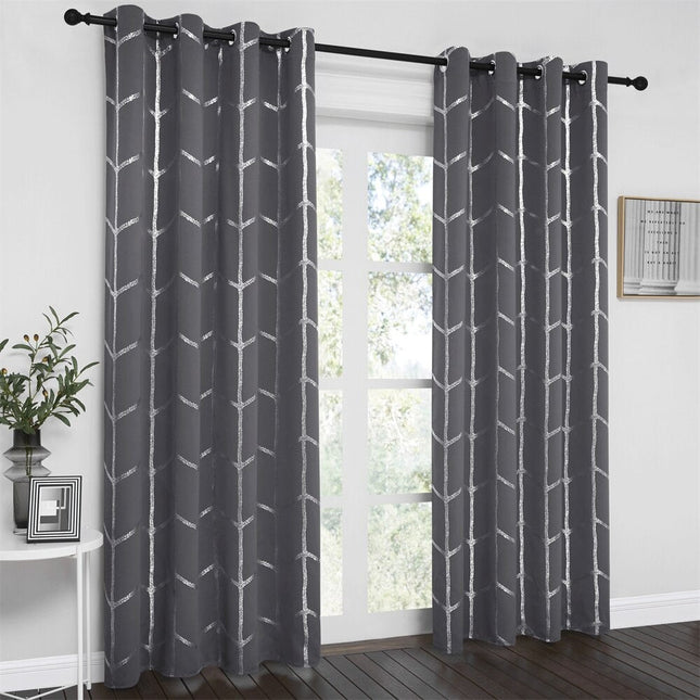 Mørklægningsgardin med geometrisk sølvtryk