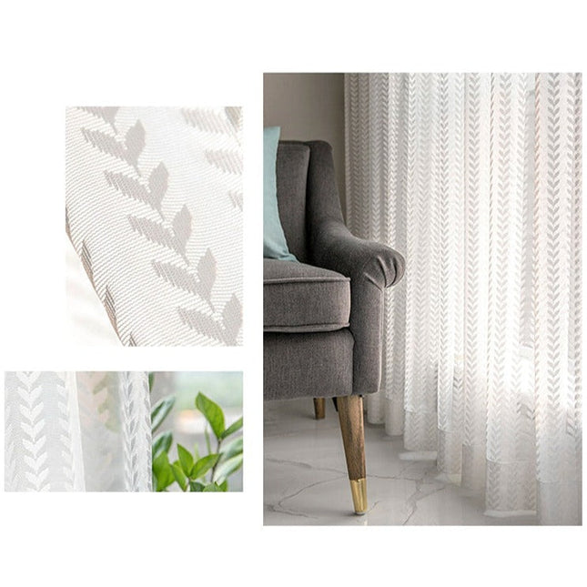 Hvidt gardin med sildebensmønster