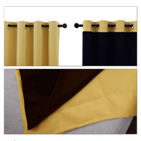 Ensfarvet gult mørklægningsgardin til værelset