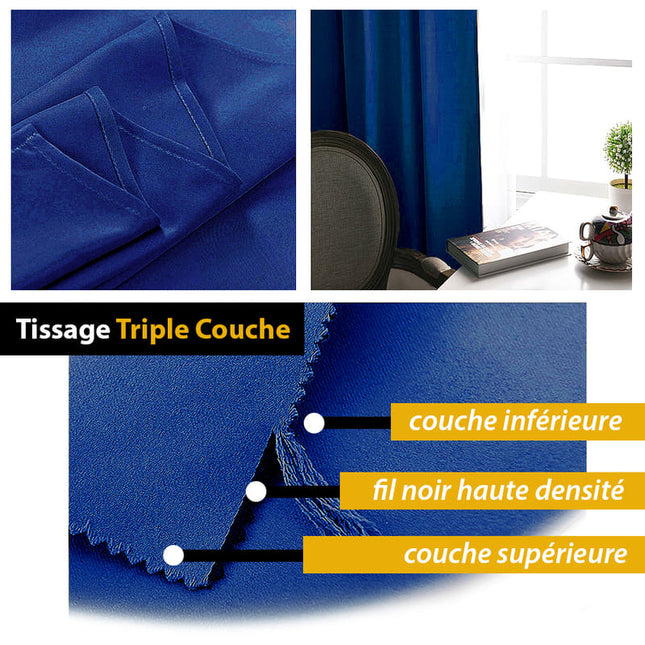 Marineblåt mørklægningsgardin med ringe til stuen