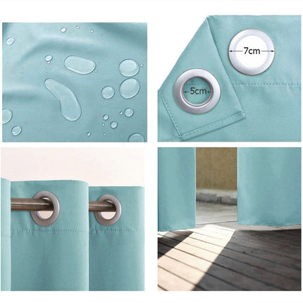 Lyseblåt gardin til overdækket terrasse