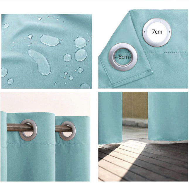 Lyseblåt gardin til overdækket terrasse