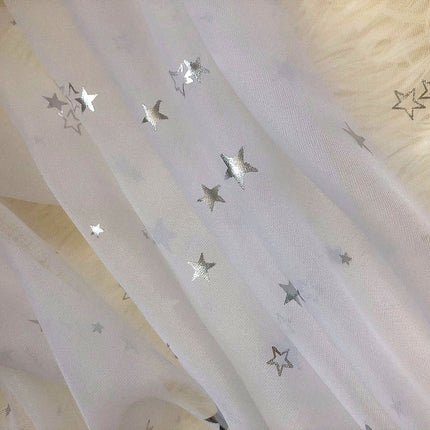 Gennemsigtigt gardin med sølv stjerner