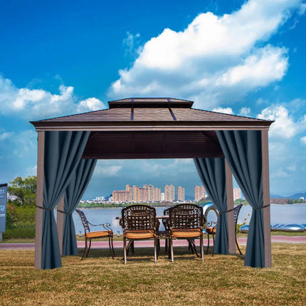 Mørkeblåt havegardin til pergola og terrasse