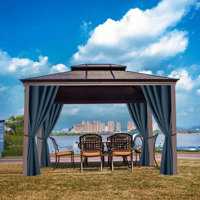 Mørkeblåt havegardin til pergola og terrasse