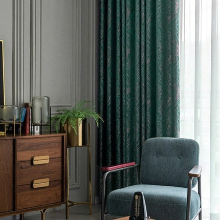 Mørkegrønt gardin med jacquardmønster