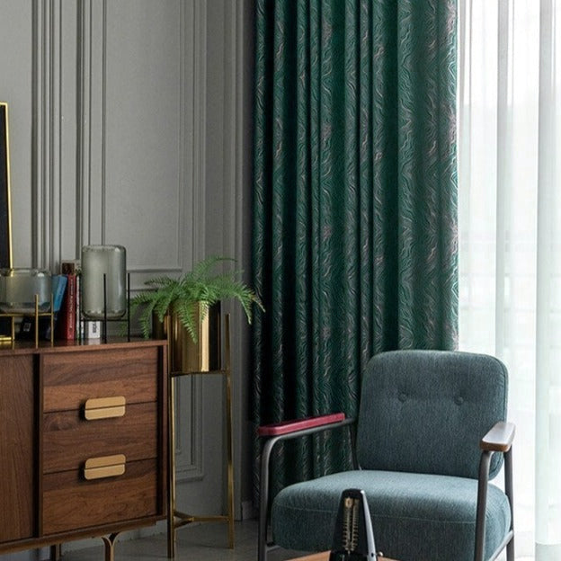 Mørkegrønt gardin med jacquardmønster