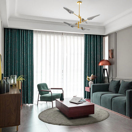 Mørkegrønt gardin med jacquardmønster