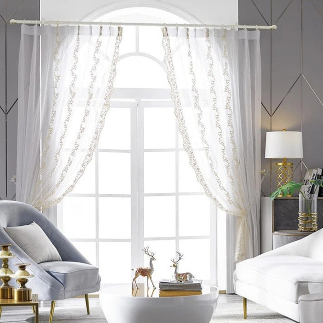 Elegant voile gardin med perler