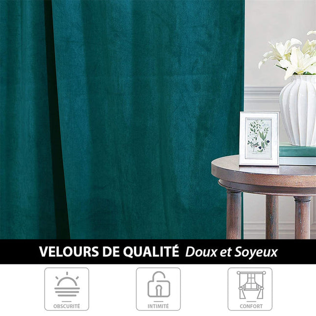 Blågrønt velour termogardin til stuen