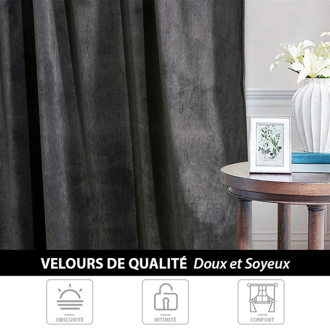 Mørkegråt termisk mørklægningsgardin i velour