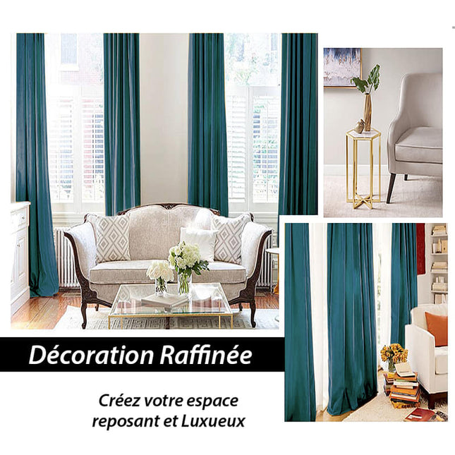 Blågrønt velour termogardin til stuen