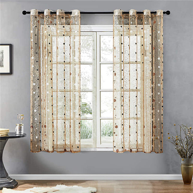 Brunt let gardin med fugleredemønster