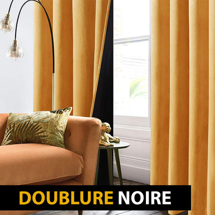 Sennepsgult mørklægningsgardin i blødt velour