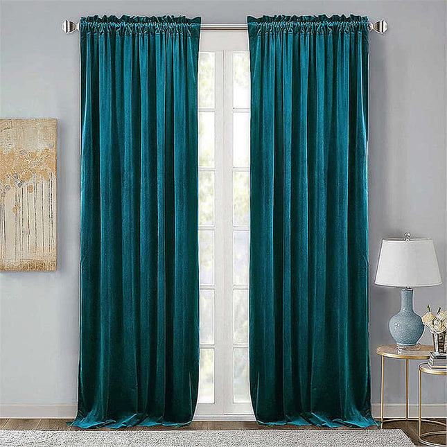 Blågrønt velour termogardin til stuen