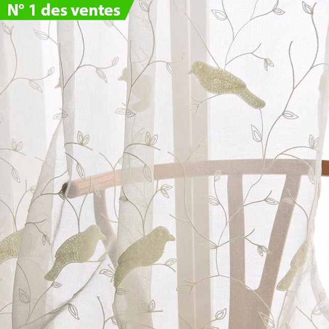 Let hørlook-gardin med fuglebroderi