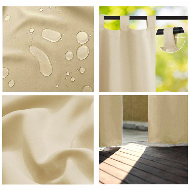 Beige havegardin med stropper til pergola