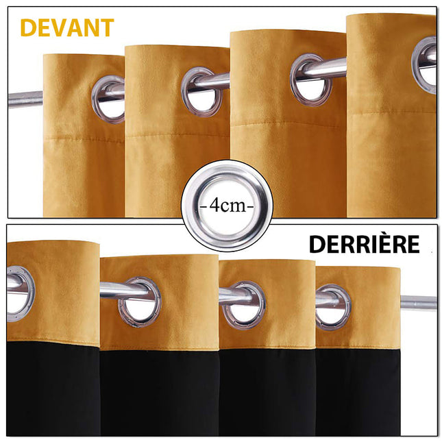 Mørklægningsgardin i sennepsgul fløjl med øjer